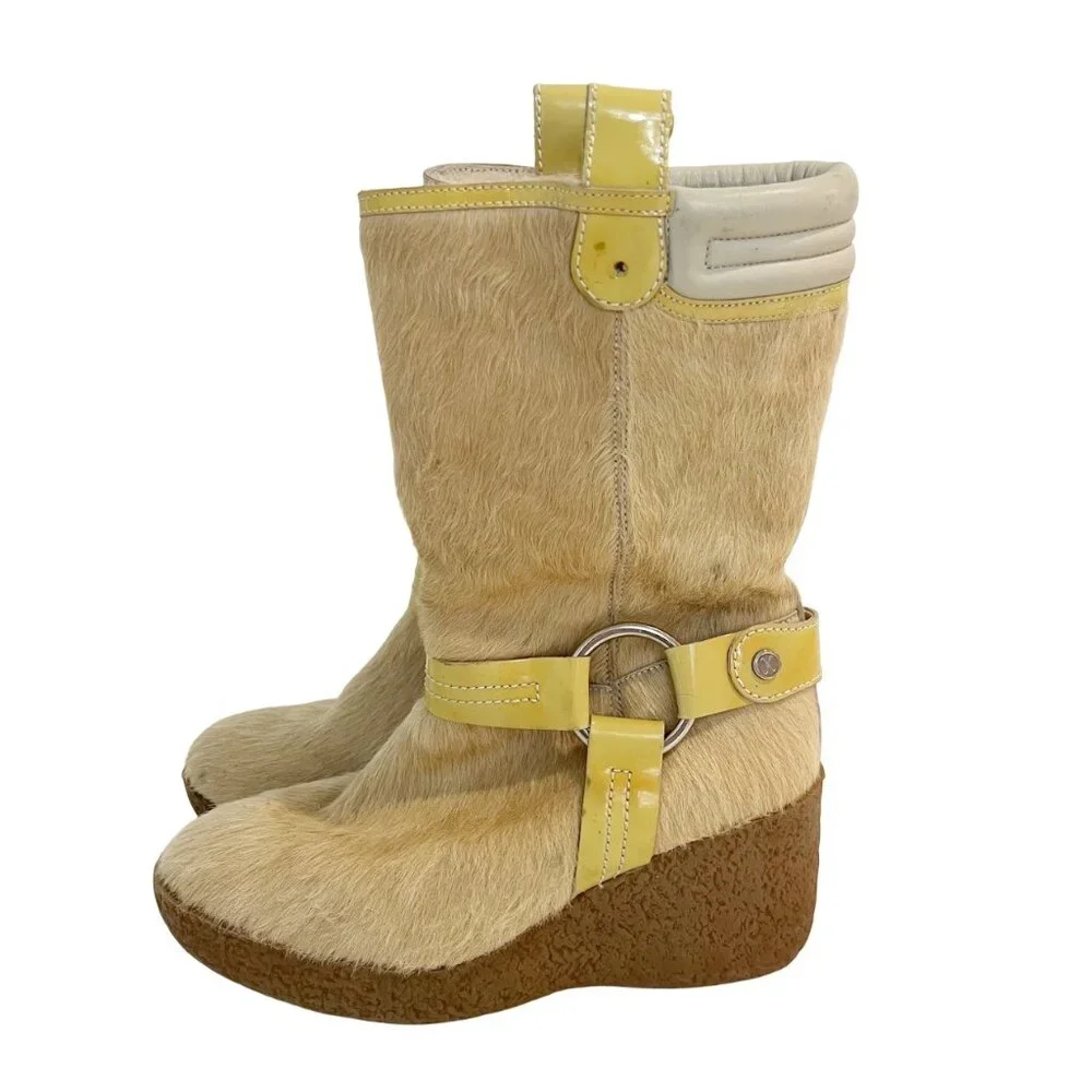 Cole Haan Cream Shearling Wedge‎ Boots Platform Cyber Y2K Bratz - Size 7.5